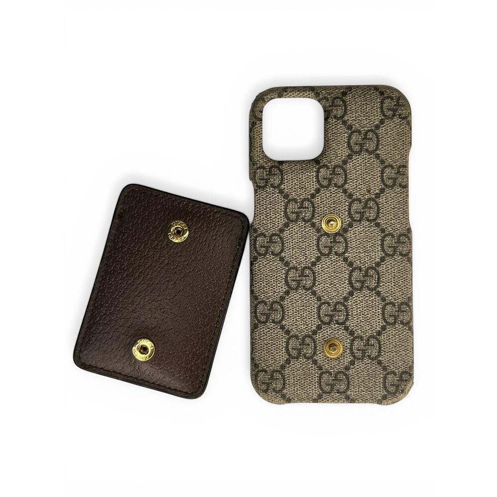 Gucci Ophidia GG Supreme iPhone 13 Case Beige Ebony snap off Card Slot Wallet - Picture 2 of 12